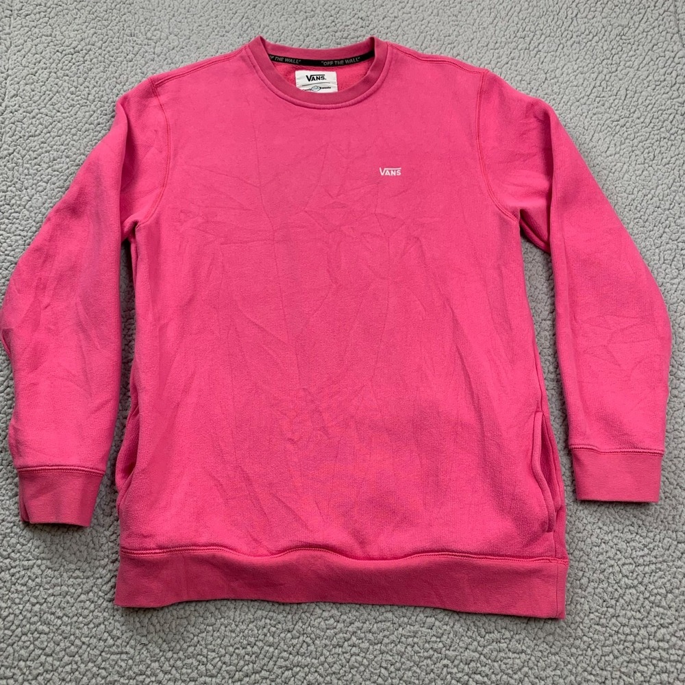 Vans ComfyCush Sweats Crewneck Sweatshirt Mens Large Pink Fleece Kangaroo Pocket